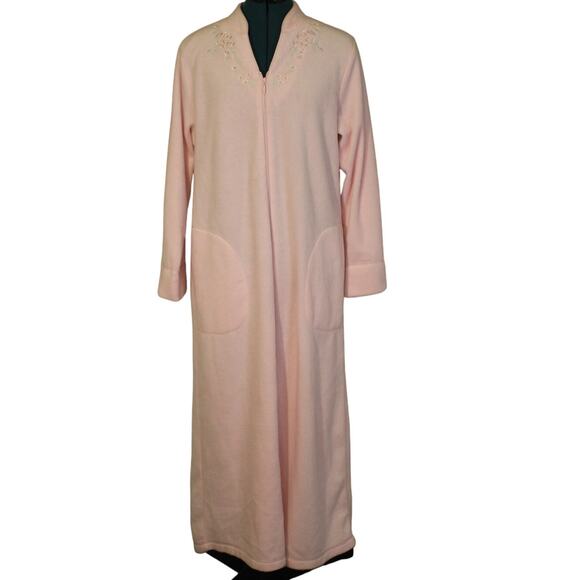 Miss Elaine Other - Miss Elaine Pink Zip Robe Long Sleeve Embroidered Soft Plush Lounge S